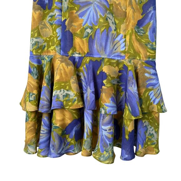 Vintage 80s Purple Orange Floral Cocktail Dress Ruffle‎ Hem Cap Sleeves, Small - Picture 5 of 10